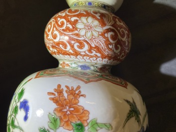 A pair of Chinese famille verte triple gourd vases, Kangxi