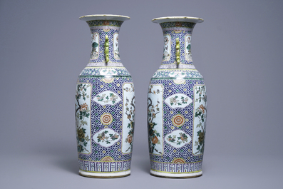A pair of Chinese famille rose vases with birds among flowers, 19th C.