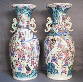 A pair of large Chinese famille rose 'Wu Shuang Pu' vases, 19th C.