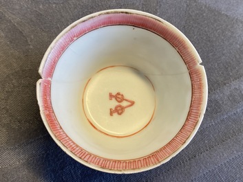 A Chinese famille rose VOC-cup, a Pronk-cup and two cups and saucers, Yongzheng/Qianlong