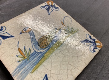 A polychrome Dutch Delft tile with a swan, 1st half 17th C.