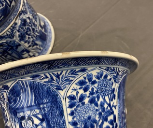 A pair of large Chinese blue and white 'Long Eliza' beaker vases, Kangxi