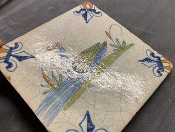 A polychrome Dutch Delft tile with a swan, 1st half 17th C.