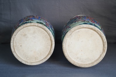 A pair of large Chinese famille rose 'Wu Shuang Pu' vases, 19th C.