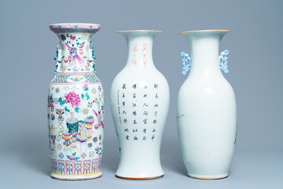 Trois vases en porcelaine de Chine famille rose, 19&egrave;me