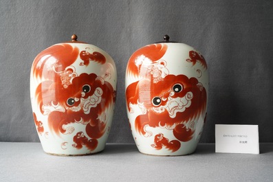 Four Chinese vases with iron red 'Buddhist lion' design, 19/20th C.