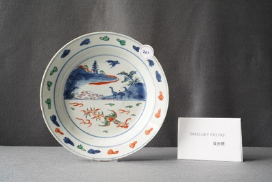 A Chinese wucai ko-sometsuke 'phoenix' plate, Transitional period