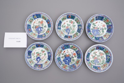 Six Chinese famille verte cups and saucers, Kangxi