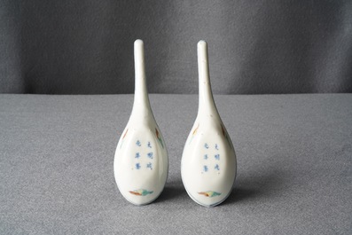 A pair of Chinese doucai 'dragon and phoenix' spoons, Chenghua mark, 19th C.