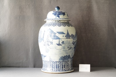 A large Chinese blue and white vase and cover, 19th C.