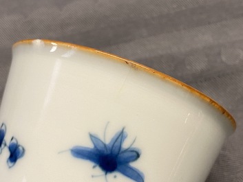 Two Chinese blue and white wine cups and a stem cup, Transitional period