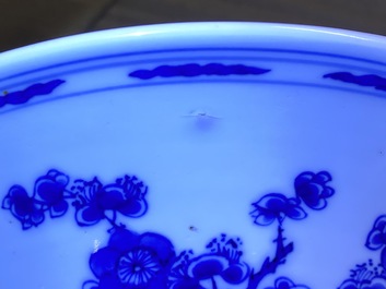 Een Chinese blauw-witte yenyen vaas met een vogel bij bloesems, Kangxi