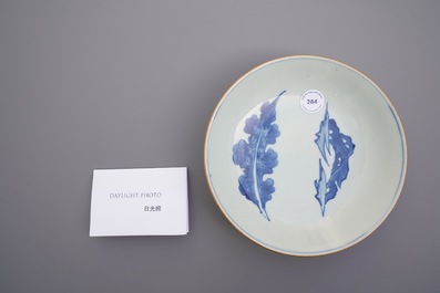 A Chinese blue and white plate with calligraphy, Tianqi