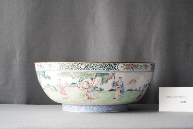 A large Chinese Canton enamel 'scholars' bowl, Yongzheng/Qianlong