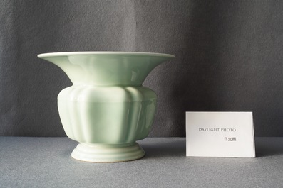 A Chinese monochrome celadon-glazed zhadou or spittoon, Yongzheng mark, Republic