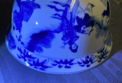 A Chinese blue and white ewer and a 'tiger' bowl, Kangxi mark and of the period