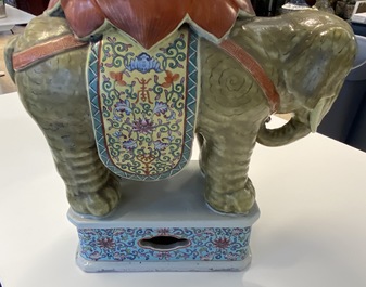 A pair of Chinese famille rose elephant-shaped garden seats, 19/20th C.