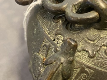A Chinese bronze dragon-shaped ewer, Qing