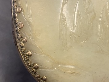 A large Chinese jade and silver hand mirror, Qing
