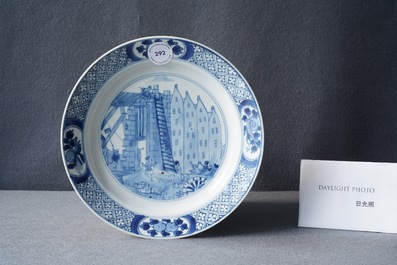 A Chinese blue and white 'Rotterdam riot' plate, Chenghua mark, Kangxi