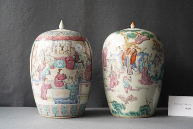 Two Chinese famille rose ginger jars, 19th C.