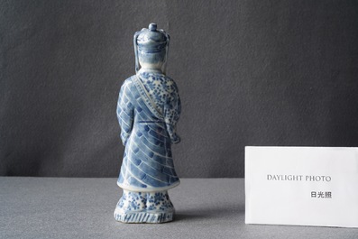 A Chinese blue and white figure of a standing Bodhisattva, 19th C.