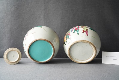 Trois pots en porcelaine de Chine famille rose, 19&egrave;me