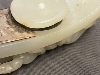 A large Chinese jade and silver hand mirror, Qing