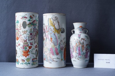 Six vases en porcelaine de Chine famille rose et qianjiang cai, 19/20&egrave;me