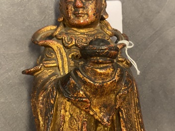 Two Chinese gilt-lacquered bronze figures, Ming