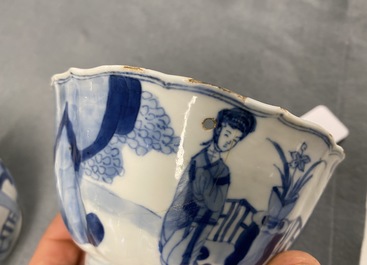 A pair of Chinese blue and white 'Long Eliza' bowls, Chenghua mark, Kangxi