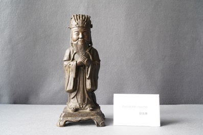 A Chinese bronze figure of Wenchang Wang with inscription, Qing