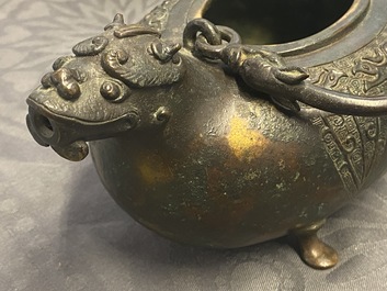 A Chinese bronze dragon-shaped ewer, Qing