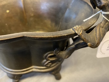 A Chinese chilong-handled bronze censer, Xuande mark, 18th C.