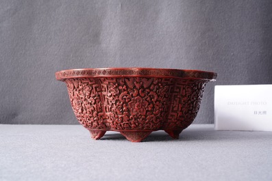 A Chinese carved cinnabar lacquer jardini&egrave;re, Yongzheng/Qianlong