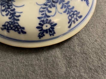 Two Chinese blue and white porringer bowls and covers, Kangxi