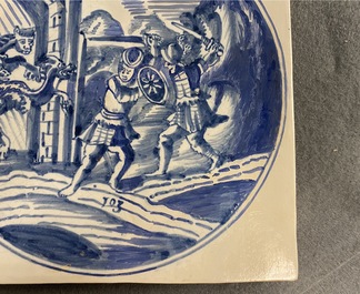 A large blue and white mythological tile, Harlingen, 18th C.