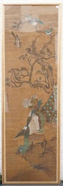 Shen Quan (1682-1762) encre et couleurs sur soie, 18&egrave;me: 'Deux sc&egrave;nes aux oiseaux'