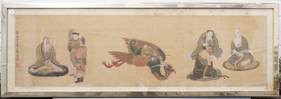 Chinese school, ink and colour on silk, 19/20th C.: 'Immortals and their servants'