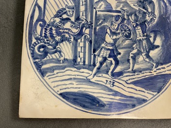 A large blue and white mythological tile, Harlingen, 18th C.