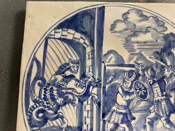 A large blue and white mythological tile, Harlingen, 18th C.