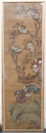 Shen Quan (1682-1762), ink and colour on silk, 18th C.: 'Two  scenes with birds'