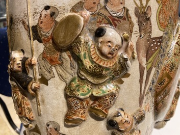 Two Japanese relief-moulded Satsuma vases, Meiji, 19th C.