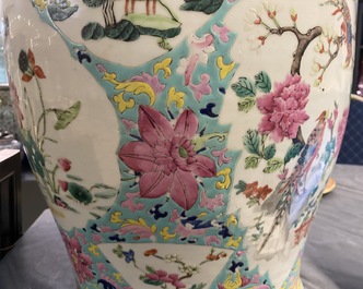 A Chinese famille rose covered vase and a vase with birds and peaches, 19/20th C.