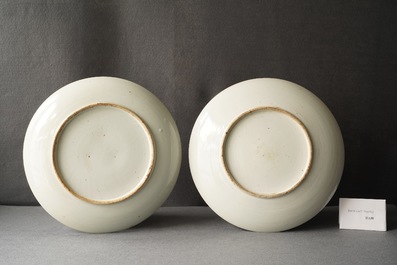 A pair of Chinese Canton famille verte dishes, 19th C.