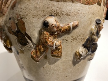 Two Japanese relief-moulded Satsuma vases, Meiji, 19th C.
