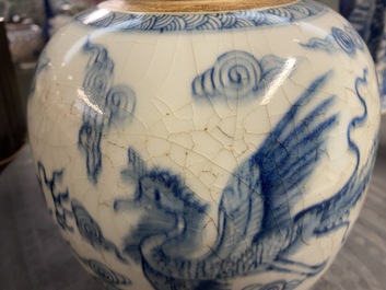 A Chinese blue and white 'dragon and phoenix' ginger jar, Yongzheng