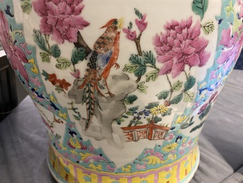 A Chinese famille rose covered vase and a vase with birds and peaches, 19/20th C.