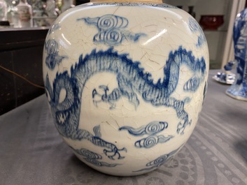 A Chinese blue and white 'dragon and phoenix' ginger jar, Yongzheng