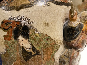 Two Japanese relief-moulded Satsuma vases, Meiji, 19th C.